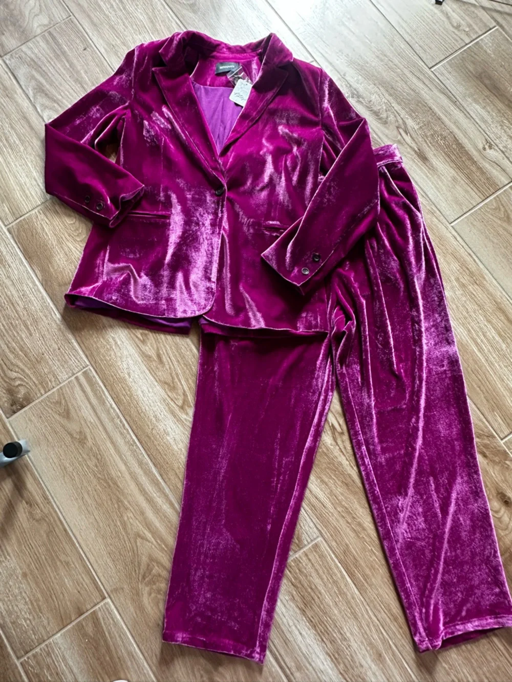 🆕 NWT Free People / Mink Pink plush fuchsia pink velvet blazer 2 Pc set. Sz M ( - Picture 2 of 9